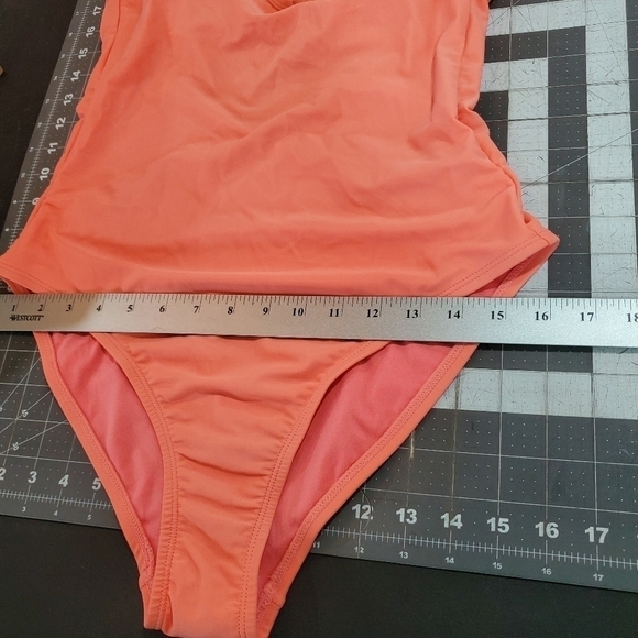 New Kona Sol Peach V-neck One Piece High Back Adjustable Straps Swimsuit Medium - Picture 6 of 10